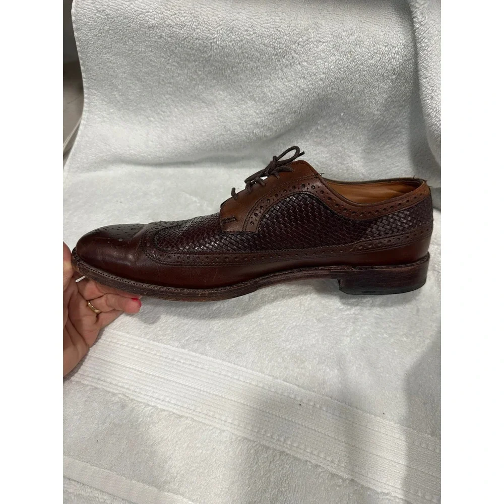 Allen Edmonds Leiden Dark Brown Woven Leather Wingtip Oxford Shoes Mens 12D